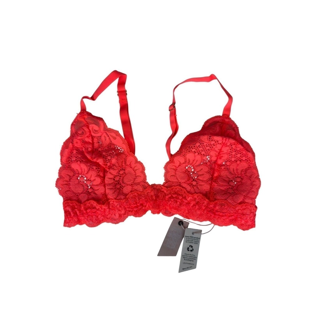 NWT Free People We Are HAH Chi Bralittle Bralette XS Salmon Coral Lace‎ Eco Y2K
